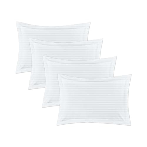 Image of Hajran Linen 4 Pack Oxford Pillow Cases | Soft Brushed Microfibre | Envelope Closure Pillow Covers (White, 75 x 50 cm)