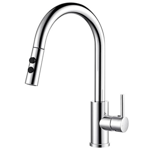 Image of Hapilife Kitchen Taps with Pull Out Spray Chrome Single Lever Kitchen Sink Mixer Tap Monobloc Pull Down Mixer Taps for Kitchens with Dual Function Sprayer Single Handle Mono Convenient Faucet