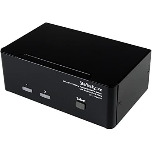 Image of StarTech.com 2 Port KVM Switch - DVI and VGA w/ Audio and USB 2.0 Hub – Dual Monitor / Display / Screen KVM Switch - DVI VGA (SV231DDVDUA)