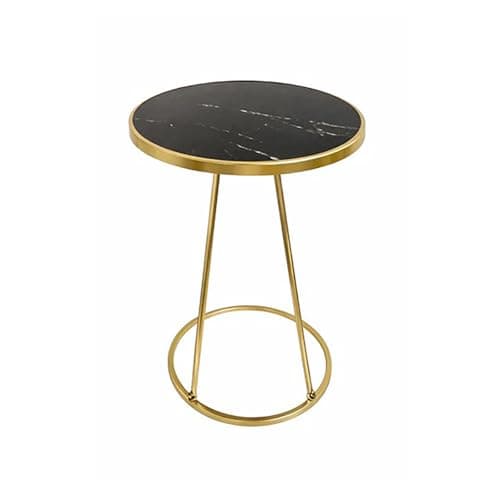 Image of VOLTICO Round Side Table with Black Marble Effect Top and Gold Metal Frame, Small Coffee Table for Living Room Bedroom Office, 40cm Diameter x 54cm Height