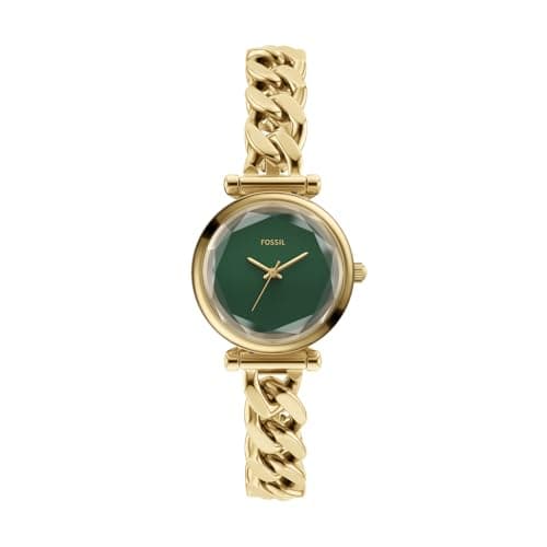 Image of Fossil Carlie Watch for Women, Gold Tone Quartz Three Hand Movement with Stainless Steel Strap,Gold Tone and Green