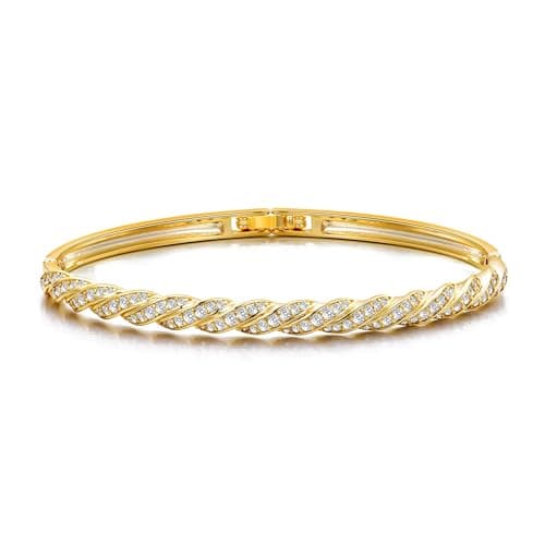 Image of Philip Jones 18k Gold Plated Twist Bangle Created with Zircondia® Crystals (7 Inch)