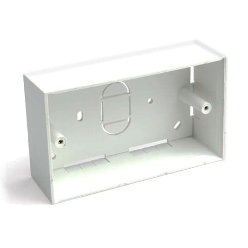 Image of kenable Surface Mount Back Box 2 Gang White Pattress for Quad Face Plates | 32mm Deep Double Gang Wall Socket Mounting Box | 145x86mm BS5733