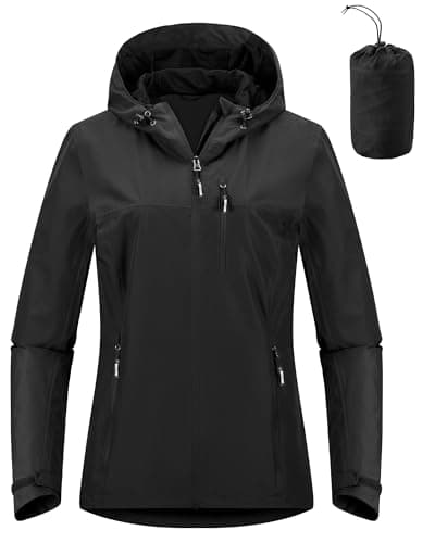 Image of Outdoor Ventures Women's Waterproof Jackets Ladies Lightweight Windproof Packable Rain Jacket Raincoat Outdoor Windproof Running Golf Cycling Softshell Jacket with Hood Black XS/UK 8