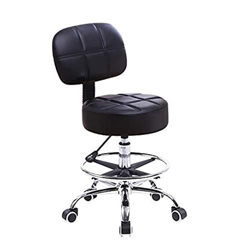 Image of KKTONER Swivel Round Rolling Stool PU Leather with Adjustable Foot Rest, Height Adjustable Task Work Drafting Chair with Back (Black)
