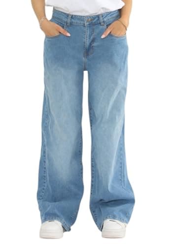 Image of MYT Womens Wide Leg Jeans Ladies Baggy Loose High Waisted Stretch Denim Pants Light Blue 16 Regular
