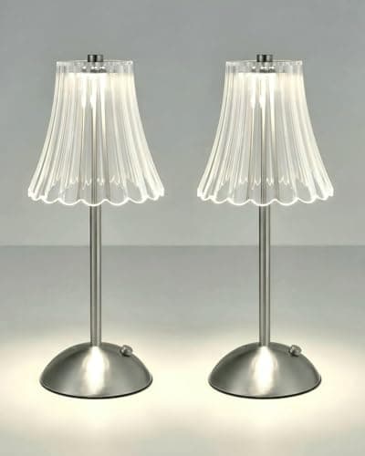 Image of HARPER LIVING Rechargeable Table Lamp Set of 2, LED Desk Lamp Battery Operated, 3 Colours & Dimmable, Cordless Touch Lamps Bedside Reading Light for Bedroom Living Room Bar Restaurant, Satin Nickel