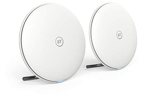 Image of BT Whole Home Wi-Fi, Pack of 2 Discs, Mesh for Seamless, Speedy (AC2600) Connection Everywhere in Small to Medium Homes, App for Complete Control, 3 Year Warranty, White