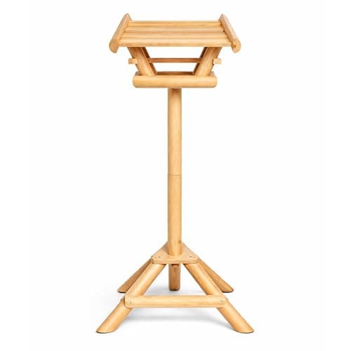 Image of 139cm Wooden Bird Table with Roof Freestanding Feeding Station for Garden – Heavy Duty Bird Feeding Station Feeder with Roof – Dual Platforms & Stable Tripod Base
