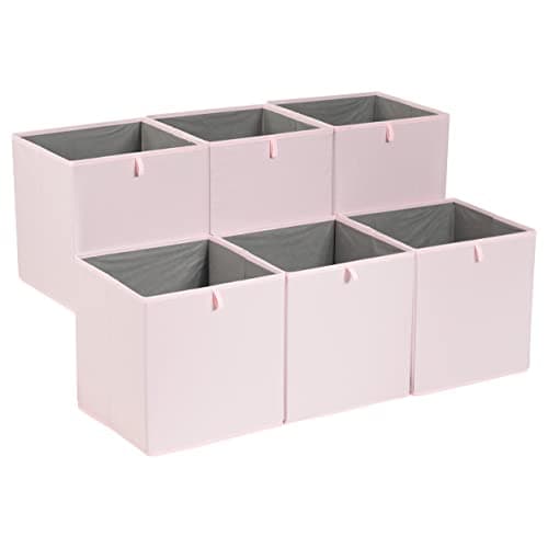 Image of Amazon Basics Collapsible Fabric Storage Cube Organiser Bins, Pack of 6, Peony Pink, 33 x 38 x 33 cm