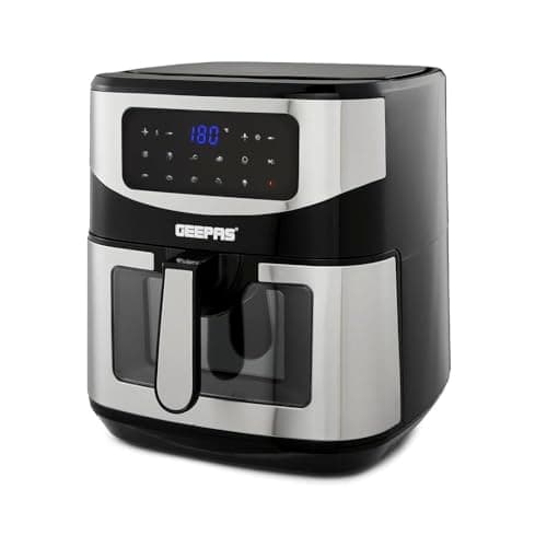 Image of GEEPAS Digital Air Fryer | Vortex Technology 9.2L Basket LED Touch Display 60Min Timer 9 Preset Max 200°C Temperature | Viewing Window Family Size | Oil-Free Cooking with 70% Less Energy 1800W