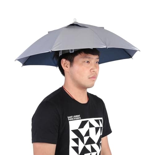 Image of VOBOR Head Umbrella Hat, Sun Rain Protection Lightweight Umbrella Hat, Outdoor Handfree Umb-rella Hat with Elastic Bands for Golf Fishing Gardening (65CM X 39CM)