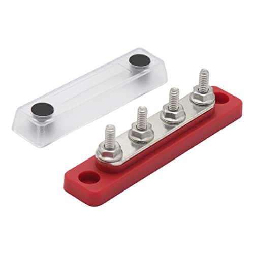 Image of Gloaso Bus Bar Copper 12V-48V 100A with 4x M5 Studs Power Distribution Block, Marine Busbar, DC Mini Busbar 100 Amp Battery Terminals Block with Cover for Cars Automotive Yachts Solar Wiring, Red