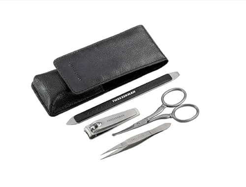 Image of Tweezerman G.E.A.R For Men Essential Grooming Kit, Includes Mini Point Tweezers, Nail Clippers, Nail File, Facial Hair Mini Scissors, & Black Travel Case, (Set of 5)
