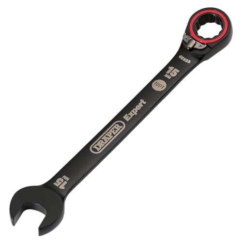 Image of Draper 03905 Expert HI-TORQ Metric Reversible Ratchet Combination Spanner, 15mm, Black