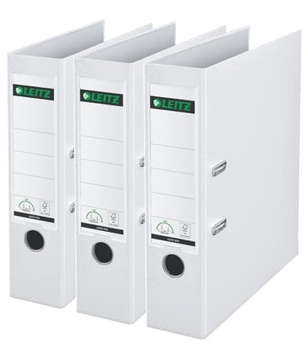 Image of Leitz Lever Arch File, White, A4, 80 mm spine, Pack 3, Plastic, 310335101