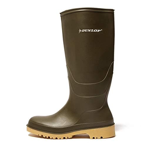 Image of DUNLOP Dull - Unisex Full Knee Waterproof Rain Boots, Traditional Green/Crepe, Chemical Resistant PVC Wellies for Outdoor and Gardening - EU34, UK2