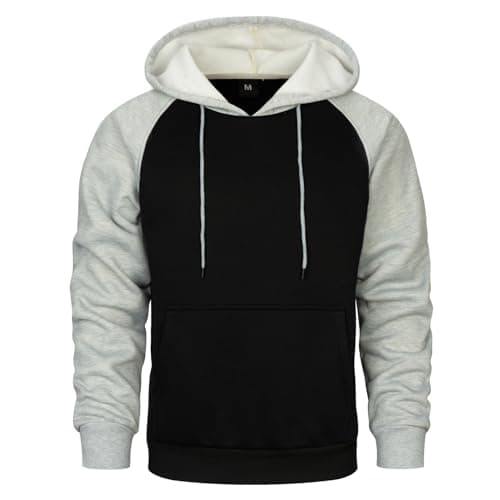 Image of MANLUODANNI Men's Pullover Hoodies Hooded Sweatshirt Patchwork Top Casual Hoody with Kangaroo Pocket Light Black XXL