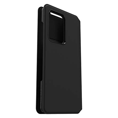 Image of OtterBox Strada Via Case for Galaxy S20 Ultra, Shockproof, Drop Proof, Slim, Soft Touch Protective Folio Case with Card Holder, 2x Tested to Military Standard, Black