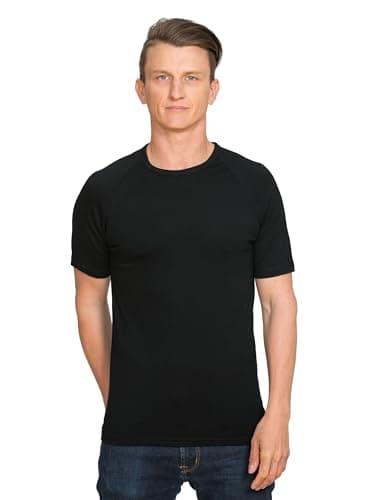 Image of Brass Monkeys - 100% Pure Merino Wool - T Shirt - New Zealand Made - Warm Thermal Top - Perfect for Outdoor Sports & Leisure Wear - Black - XL