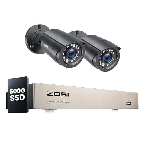 Image of ZOSI 1080P Home CCTV Camera System with Human Vehicle Detection, 5MP Lite H.265+ 8CH DVR Recorder with 500GB SSD, 2pcs 2MP Weatherproof Outdoor Security Cameras, 80ft IR Night Vision, Smart Alerts