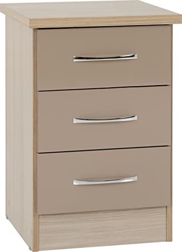 Image of Seconique Nevada 3 Drawer Bedside in Oyster Gloss/Light Oak Effect Veneer