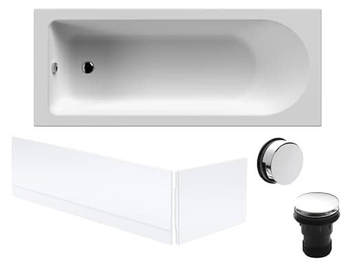 Image of Balterley 1700 x 700mm Round Shower Bath with Leg Set, Chrome Waste & Front & End Bath Panels, Straight Single Ended Gloss White Soaking Bathtubs, Rectangular Soaking Bathtub, Acrylic Baths