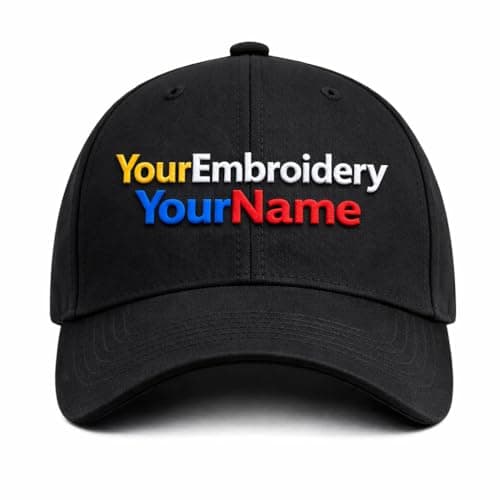 Image of MFAZ Morefaz Ltd Baseball Cap Hat Personalised Your Own Embroidery Hats Custom Name,Text Embroidered Adjustable Metal Strap (Black)