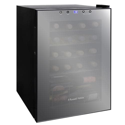Image of Russell Hobbs 20 Bottle 62L Mirrored Door Wine Cooler Freestanding Beverage Drinks Fridge, LED Light with Touch Control, Digital Display, Adjustable Shelves, Glass Door RH20WC201MR