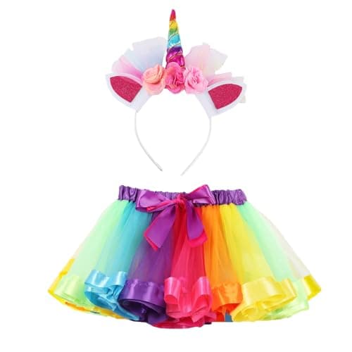 Image of GWAWG Rainbow Unicorn Tutu Skirt for Girls with Unicorn Headband,Outfits for Kids Princess Dress Up Ballet Dance Skirt Set Christmas Halloween Costume (UK, Age, 12 Years, Plus, Purple)