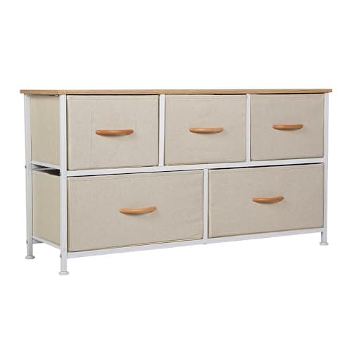 Image of Panana Chest of Drawers Dresser Storage Tower Bedroom Cabinet Stand with Removable Fabric Drawers Bins for Closet - Steel Frame, Wood Top Organizer for Bedroom, Entryway, Closet (Light yellow)