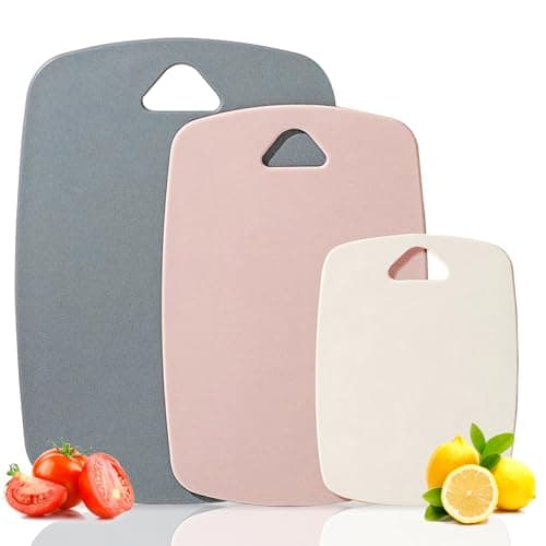 Image of Rouceyxin Chopping Board Set, BPA Free Plastic Cutting Board, Dishwasher Safe Cutting Board, Chopping Boards for Kitchens Easy Hanging Set of 3 (Pink)