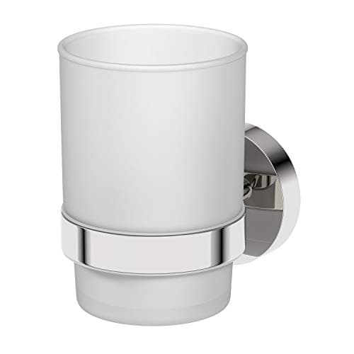Image of Wall Mounted Toothbrush Holder Frosted Glass Tumbler Cup Holder for Bathroom Lavatory Polished Chrome Wall Mount Concealed Fixings Screws or Adhesive Accessory