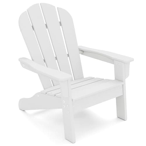 Image of COSTWAY Kids Adirondack Chair, All-Weather HDPE Garden Seat with High Backrest, Arm Rest, Outdoor Children’s Patio Chair for Deck, Backyard, Poolside, Yard (White)