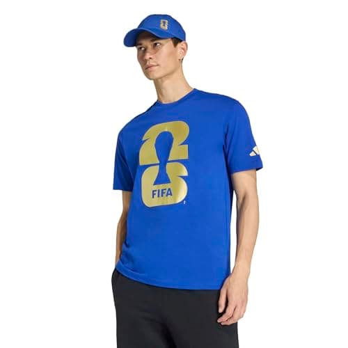 Image of adidas Mens FIFA World Cup 26™ Match Ball Graphic T-Shirt, Team Royal Blue/Metallic Gold, Medium