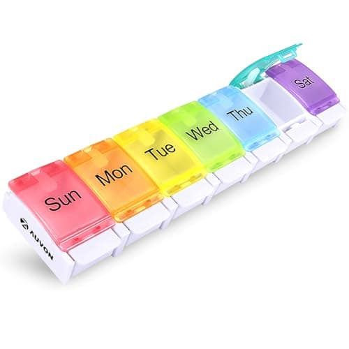 Image of AUVON Pill Box, Travel Pill Organiser 7 Day with Spring Open Design, BPA Free Tablet Organiser to Hold Vitamins, Cod Liver Oil, Supplements and Medication - Arthritis Friendly