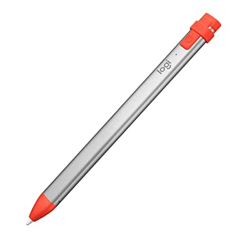 Image of Logitech Crayon Digital Pencil for Education, for all iPads (2018 releases and later) with Apple Pencil technology, anti-roll design, and dynamic smart tip - Silver/Orange