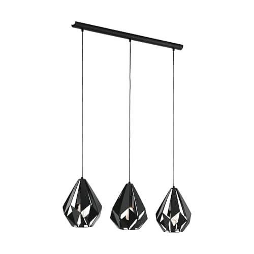 Image of Eglo Pendant Lighting Carlton, 3-Light Vintage Hanging lamp for Dining Table, Ceiling Light Fitting Living Room, Black Metal, E27 Socket, 80.5 cm