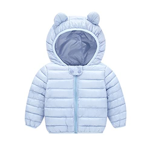 Image of Cotton Puffer Snow Coats for Infant Baby Boys Ear Hoodie Zipper Jacket Outwear Winter Ski Thick Windproof Hooded Clothes Months Girl Clothing Jacket Girls Hoodie Size / (Light Blue, 6-12 Months)