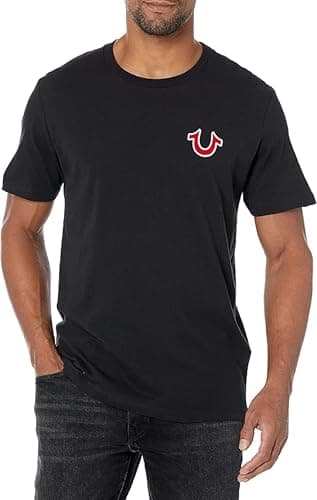 Image of True Religion Men's Buddha Logo Short Sleeve Tee T Shirt, Black, L UK