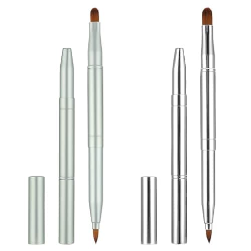 Image of 2 Pack Lip Brush for Lipstick Double-Ended Lip Makeup Brushes with Cap Retractable Lipstick Brush Lip-Gloss Applicator Travel, Silver Green
