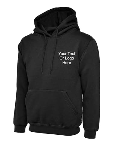 Image of Personalised Embroidered Your Logo Hoodie Classic Pullover Hoodie Unisex Hooded Sweatshirt Top XS to 6XL Workwear Winterwear Top Fit Many colours 300GSM Customized Personalized Any Logo Emblem Black