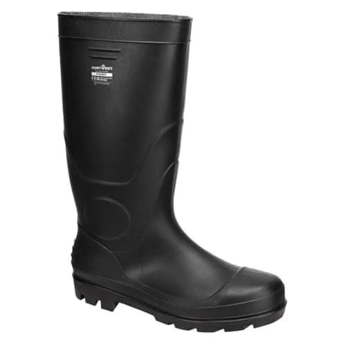 Image of Portwest FW90 PVC Waterproof Mens Wellington Boots Adult Wellies Slip Resistant Protective Footwear, Black, 43