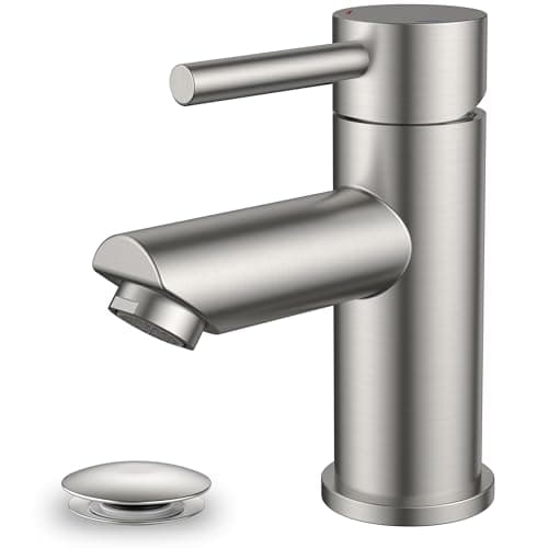 Image of FORIOUS Basin Mixer Tap, Bathroom Sink Tap Single Lever Stainless Steel Single Hole with 70 mm Spout Height, Slotted Pop Up Waste and G1/2 Hoses