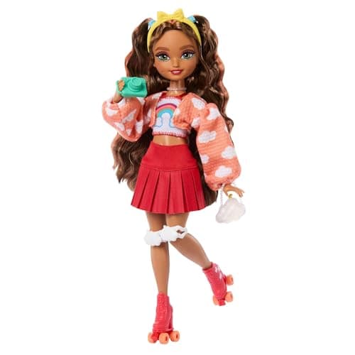 Image of Barbie Dream Besties Doll and Accessories, Teresa Posable Roller Skating Fashion Doll with Brown Hair, 9Video Game Themed Pieces