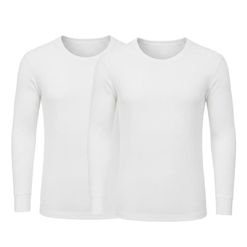 Image of J & A MARTS Mens Thermal 2 Pack Underwear Vests & Long Sleeve Tops Set- Fleece Lined Winter Base Layer, Warm Thermal Undershirt for Cold Weather, Soft Stretch Thermals (2- Long Sleeve- WHITE- LARGE)