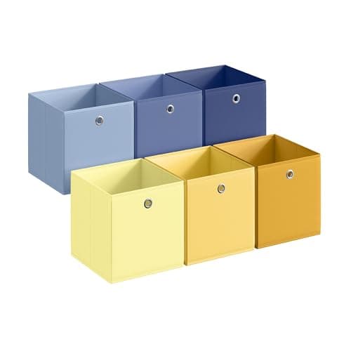 Image of SONGMICS Storage Cubes, Set of 6 Collapsible Storage Boxes, Odourless, 26 x 26 x 28 cm, Fit Cube Storage Unit, Rainbow Storage Bins, Colourful Fabric Bins for Bedroom, Living Room RFB226XA09