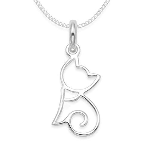 Image of Heather Needham Children's Sterling Silver Cat Necklace on 14" Silver chain - Size: TINY!! 6mm x 14mm (20mm with top) Gift Boxed. 4820S/14