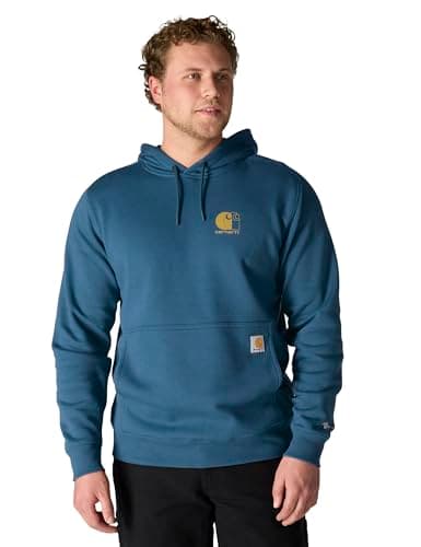Image of Carhartt mens Force Relaxed Fit Lightweight Logo Graphic Sweatshirt, Dark Horizon Blue, M