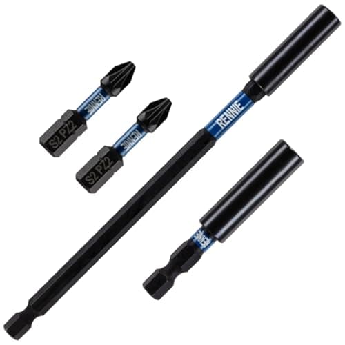 Image of 4 Piece Magnetic 60mm and 152mm Impact Bit Holders with 2 x 32mm Long Pozidriv PZ2 Screwdriver Impact Bits. Heavy Duty PZ2 Impact Bits
